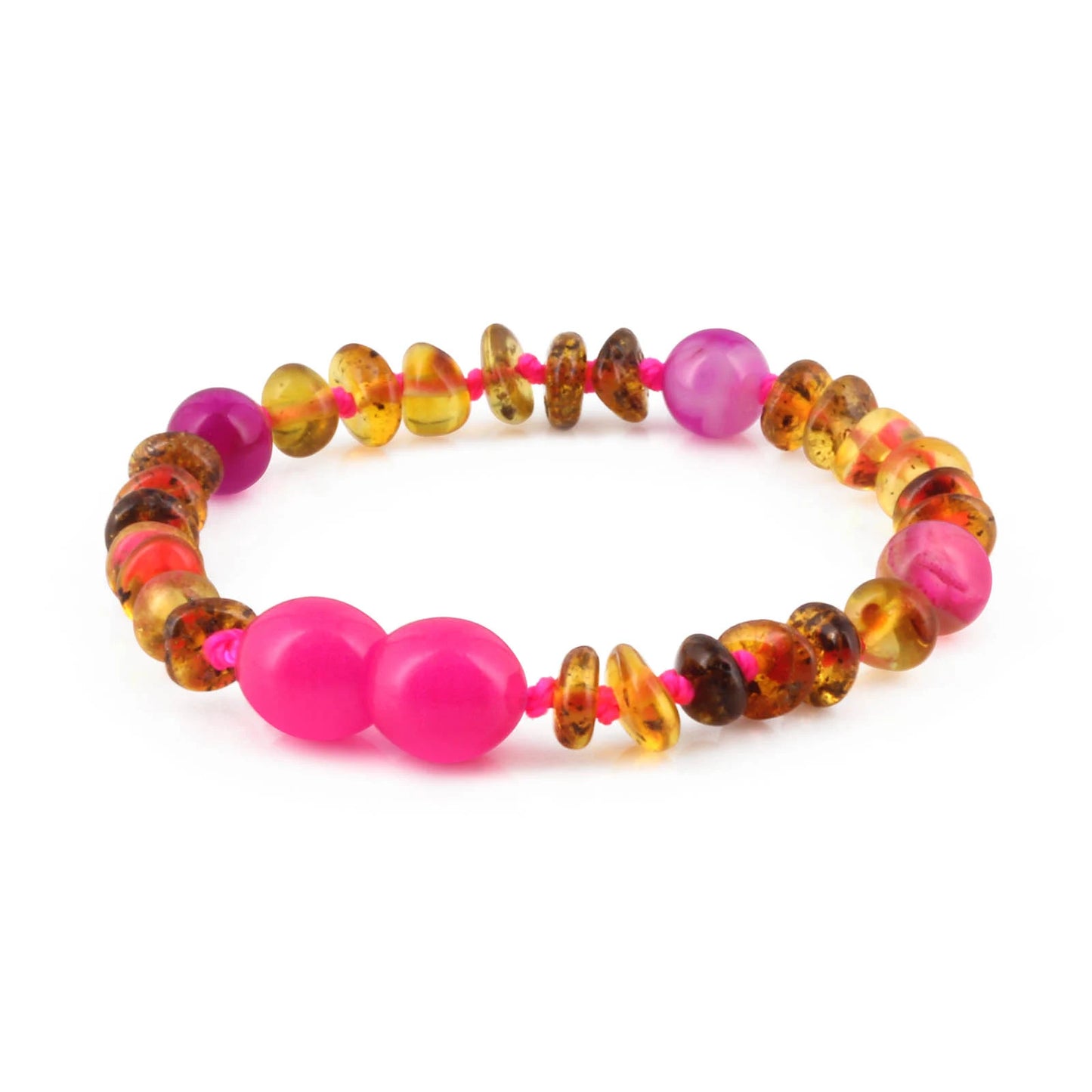 GELANG BAYI AMBER DENGAN PINK LACE AGATE. LE557 V2