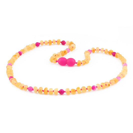 KALUNG DEWASA AMBER DENGAN PINK LACE AGATE. BLE259