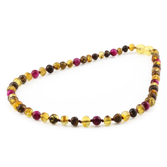 KALUNG AMBER DENGAN MAGENTA TIGER EYE UNTUK JUNIOR. JN102