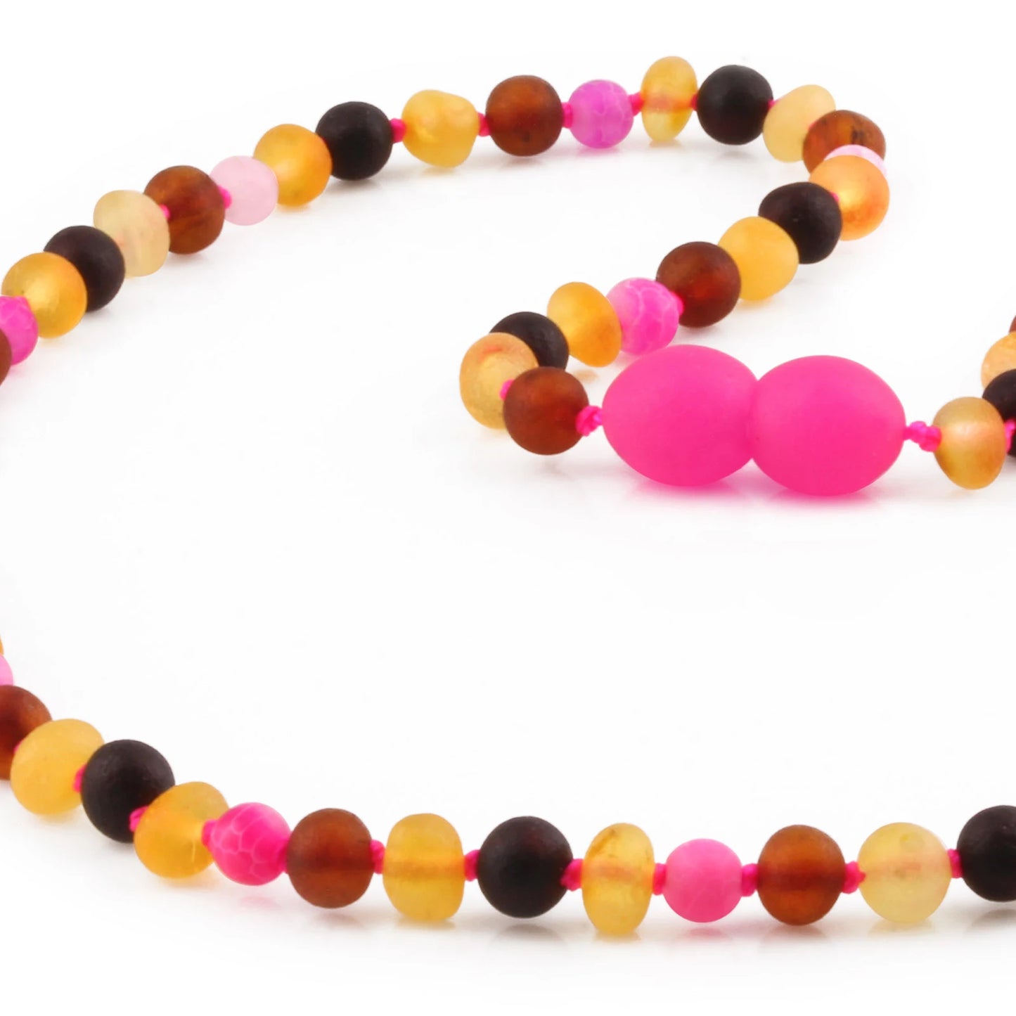 KALUNG AMBER DENGAN PINK FROST AGATE UNTUK JUNIOR. JN111