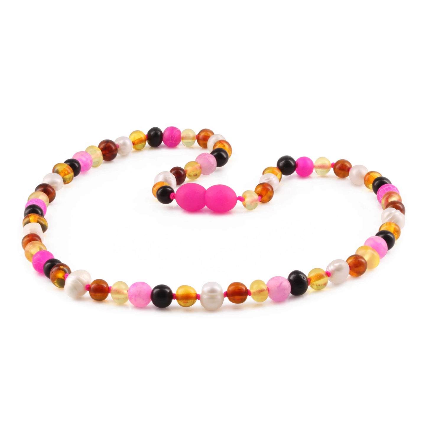 KALUNG AMBER DENGAN PINK FROST AGATE & PEARL UNTUK JUNIOR. JN98-P
