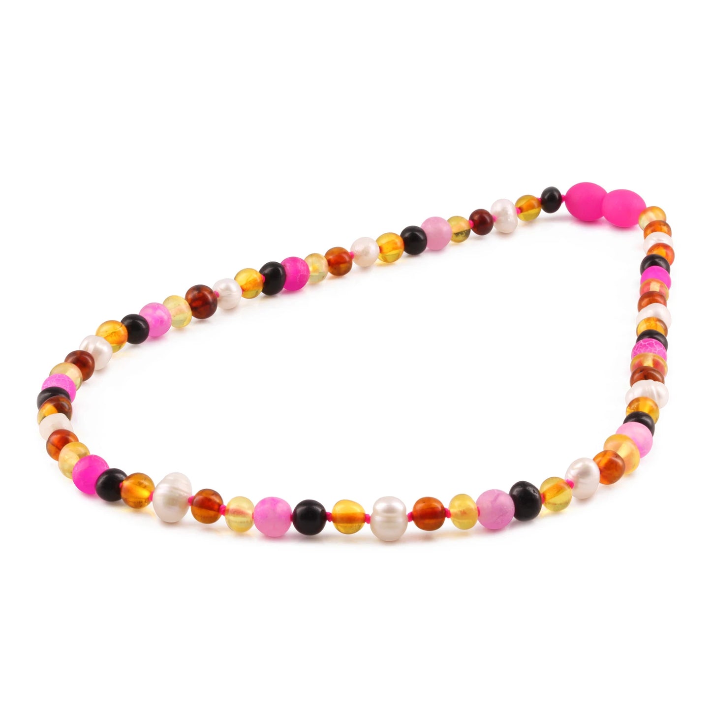 KALUNG AMBER DENGAN PINK FROST AGATE & PEARL UNTUK JUNIOR. JN98-P