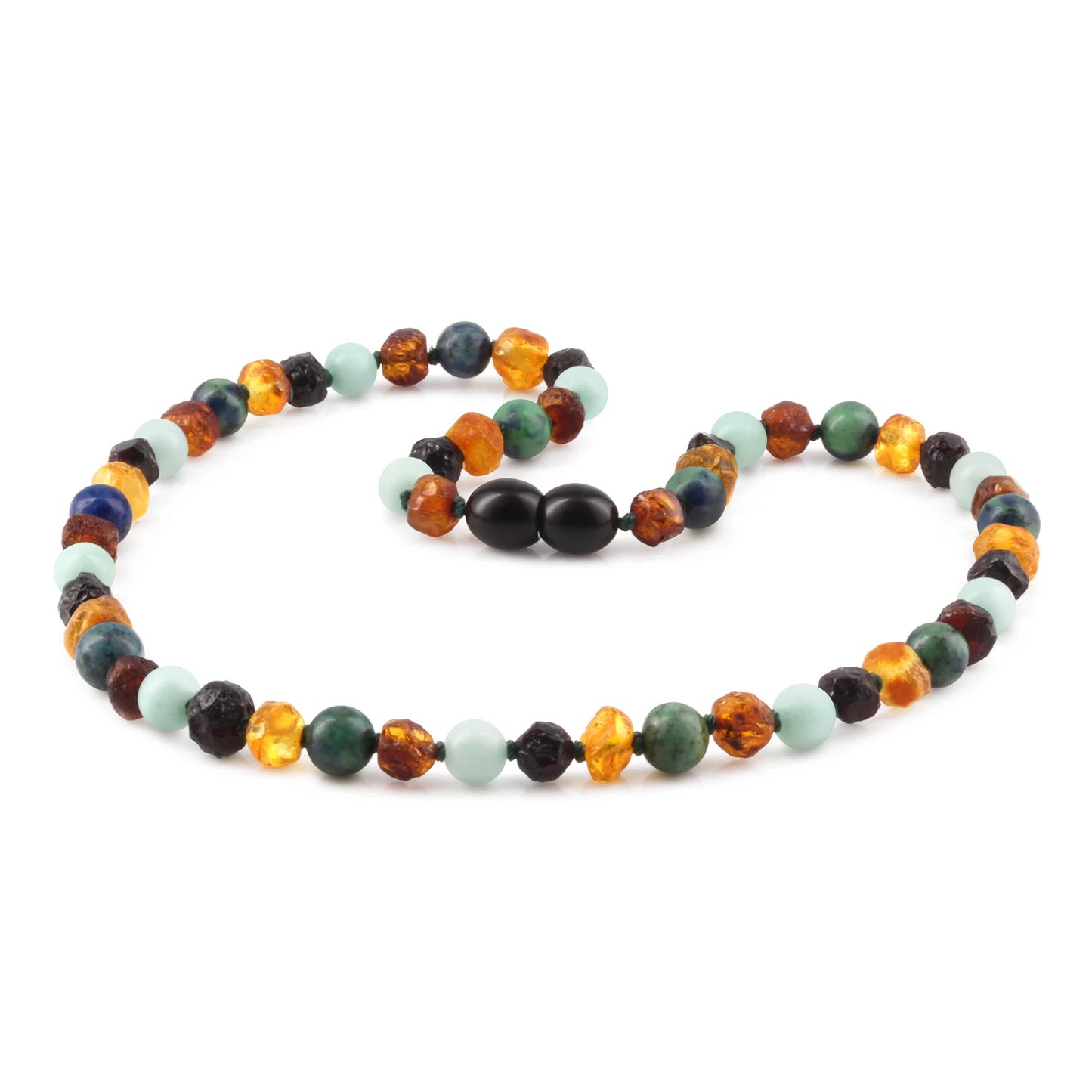 KALUNG AMBER DENGAN PERU AMAZONITE & AZURITE UNTUK JUNIOR. JN108