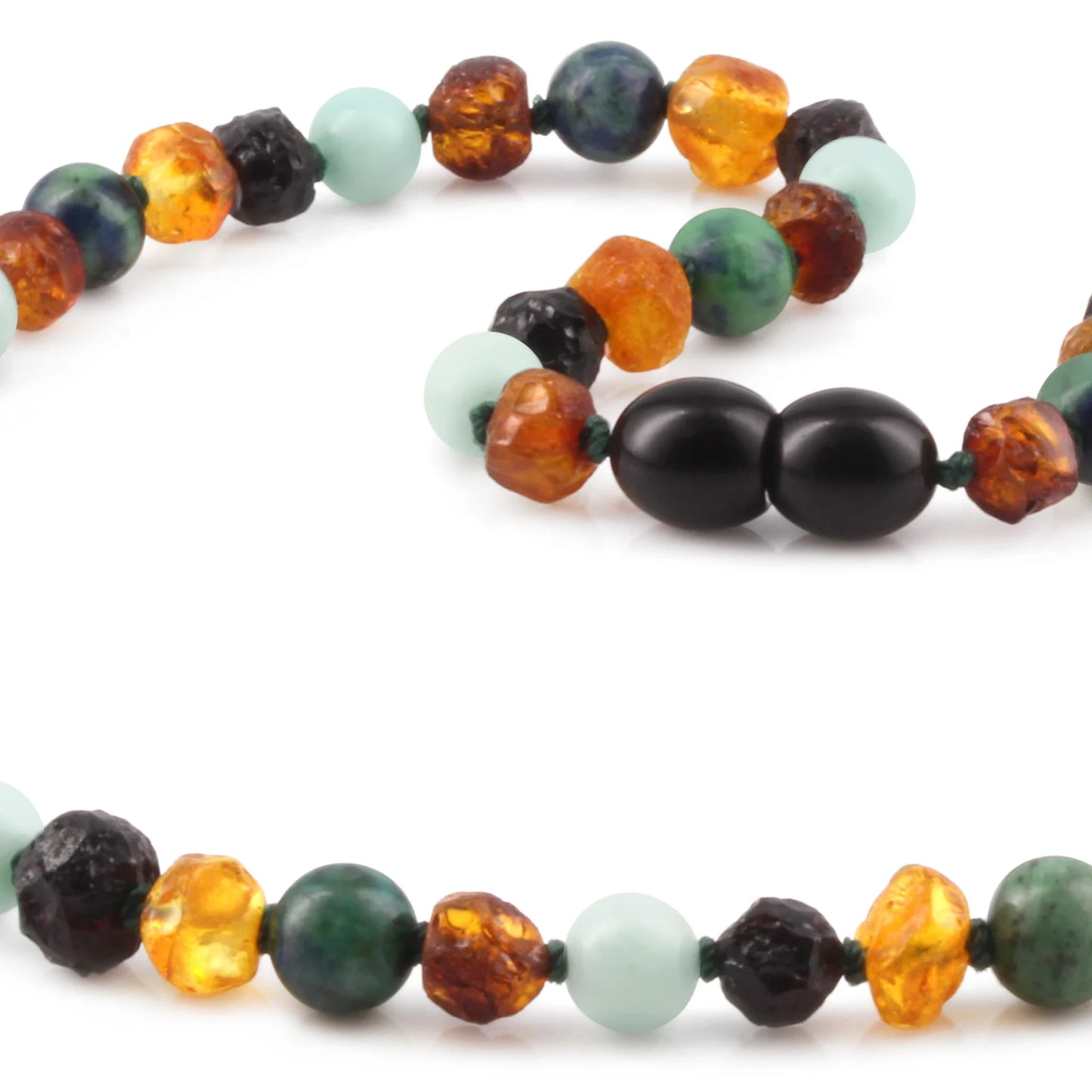 KALUNG AMBER DENGAN PERU AMAZONITE & AZURITE UNTUK JUNIOR. JN108