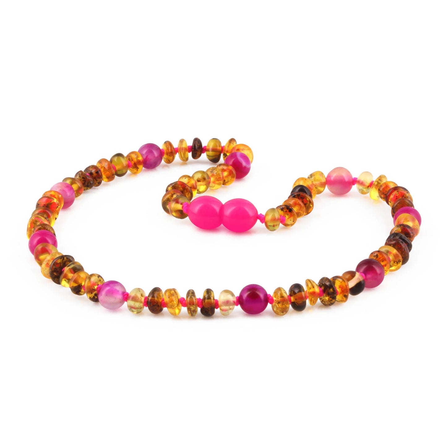 KALUNG BAYI AMBER DENGAN PINK LACE AGATE. LE557 V2