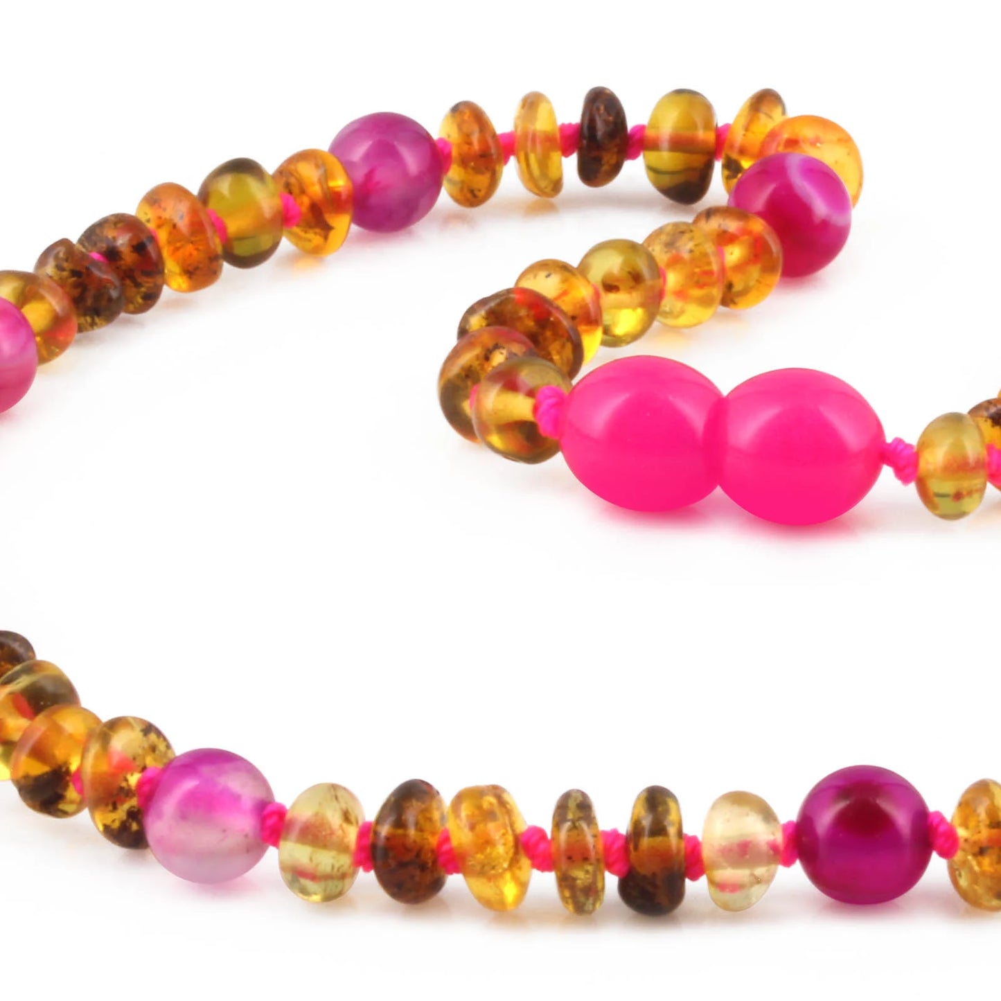 KALUNG BAYI AMBER DENGAN PINK LACE AGATE. LE557 V2