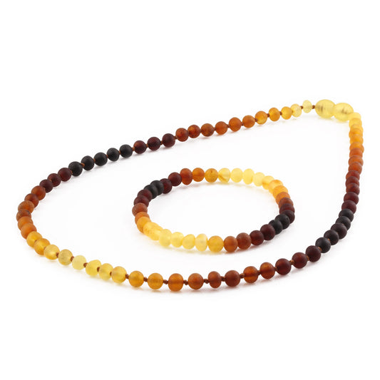 KALUNG & GELANG AMBER DEWASA RAINBOW MATTE 42CM & 17CM. 5X4MM