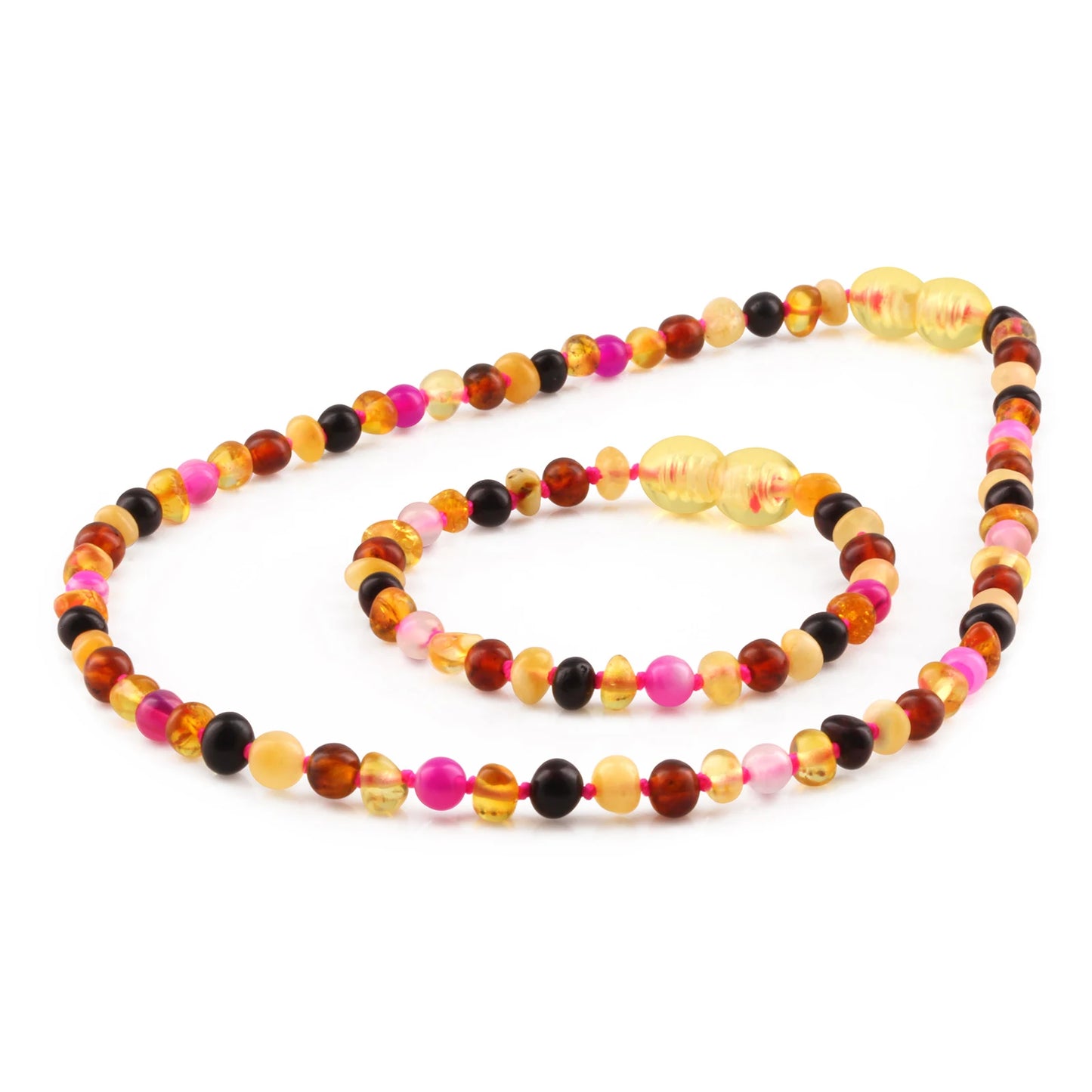 SET BAYI AMBER DENGAN PINK LACE AGATE. LE559