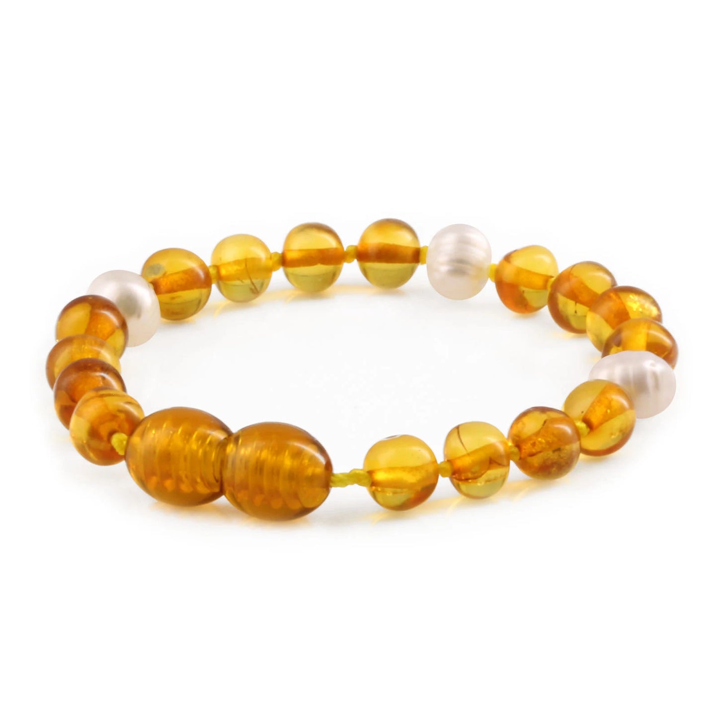 GELANG BAYI AMBER DENGAN WHITE PEARL. P1