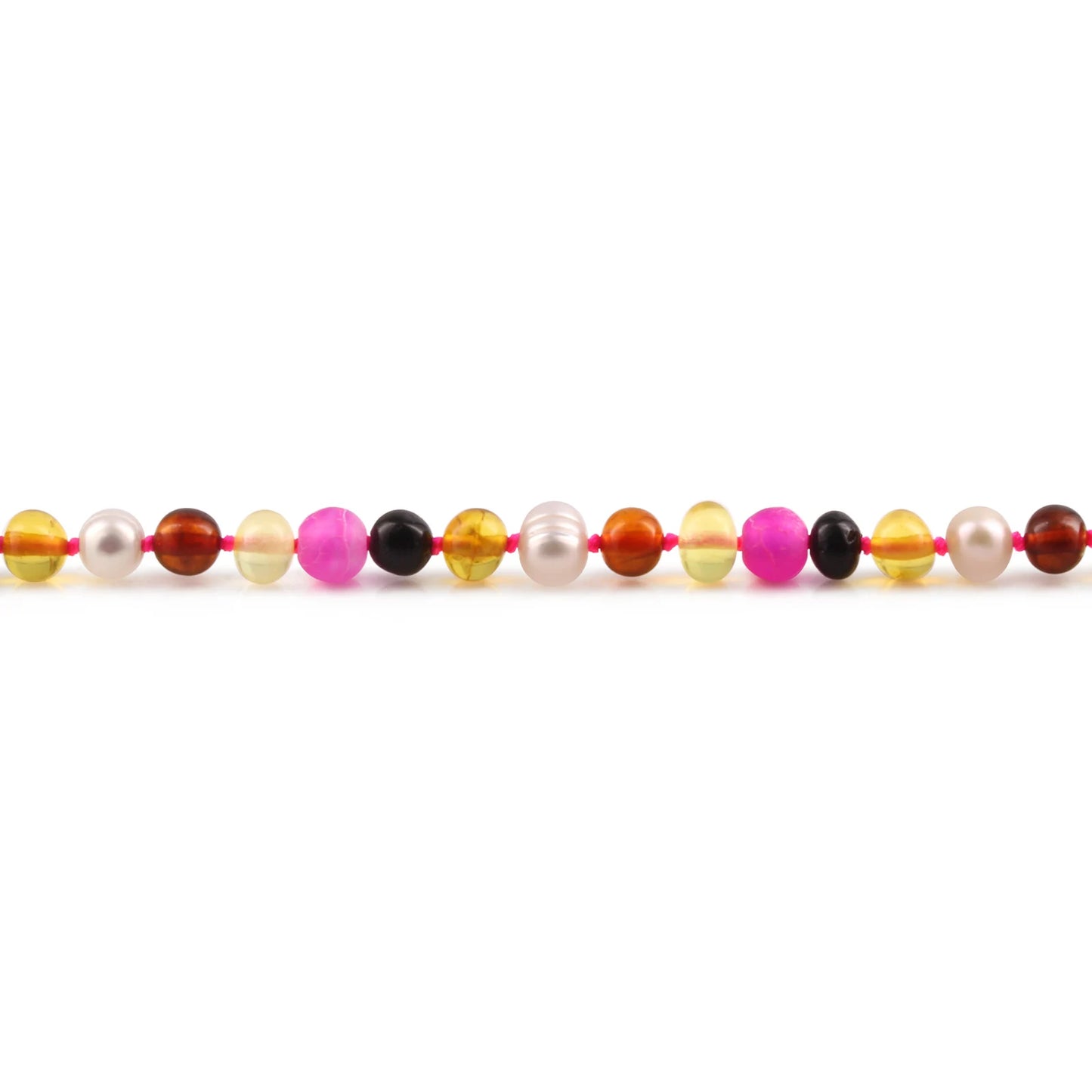 GELANG BAYI AMBER DENGAN PINK FROST AGATE & PEARL. LE461-P