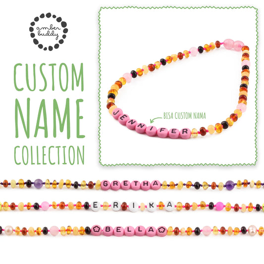Kalung Amber CUSTOM NAMA untuk Bayi - Balita - Anak. Motif 38-R - Motif 46-R