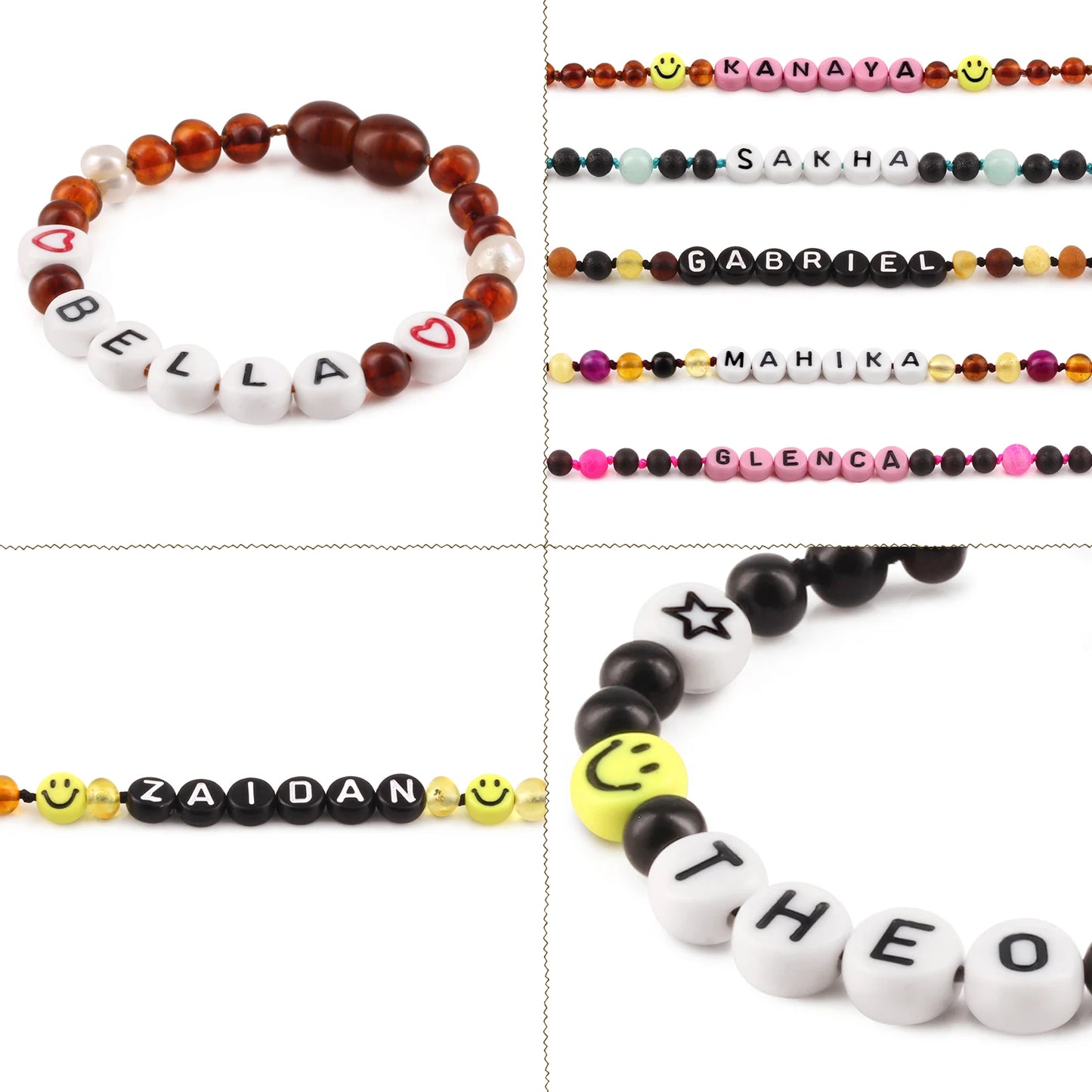 Gelang Amber CUSTOM NAMA untuk Bayi - Balita - Anak - Dewasa. Motif 2 - Motif 15