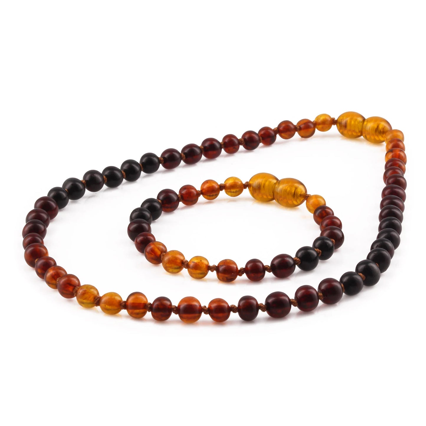 KALUNG & GELANG AMBER BAYI RAINBOW BROWN GLOSSY 32CM & 14CM. 5X5MM