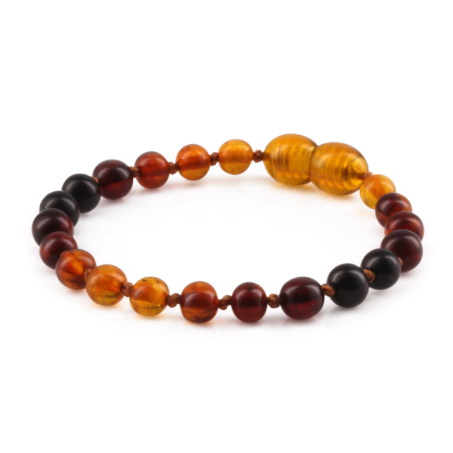 GELANG AMBER BAYI RAINBOW BROWN GLOSSY 14CM. 5X5MM