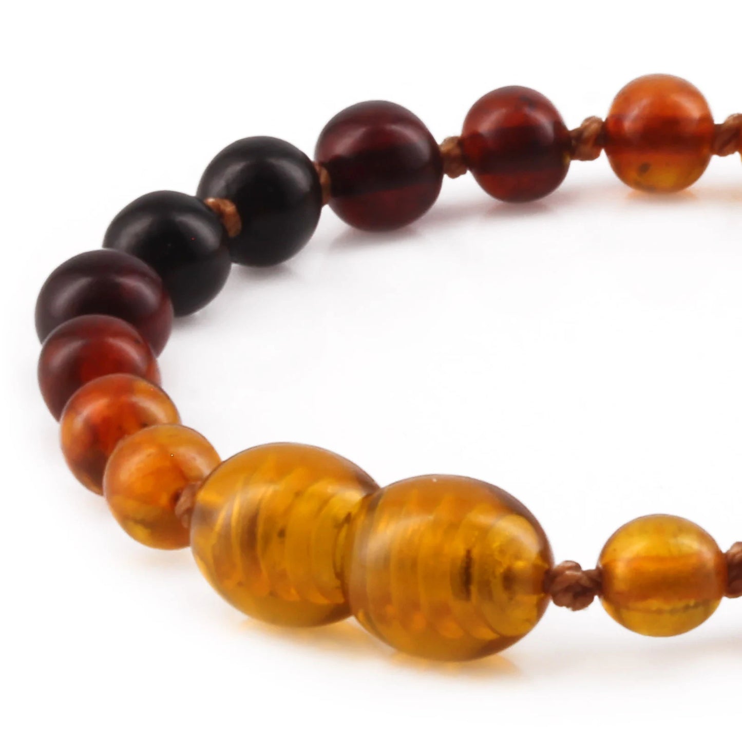 GELANG AMBER BAYI RAINBOW BROWN GLOSSY 14CM. 5X5MM