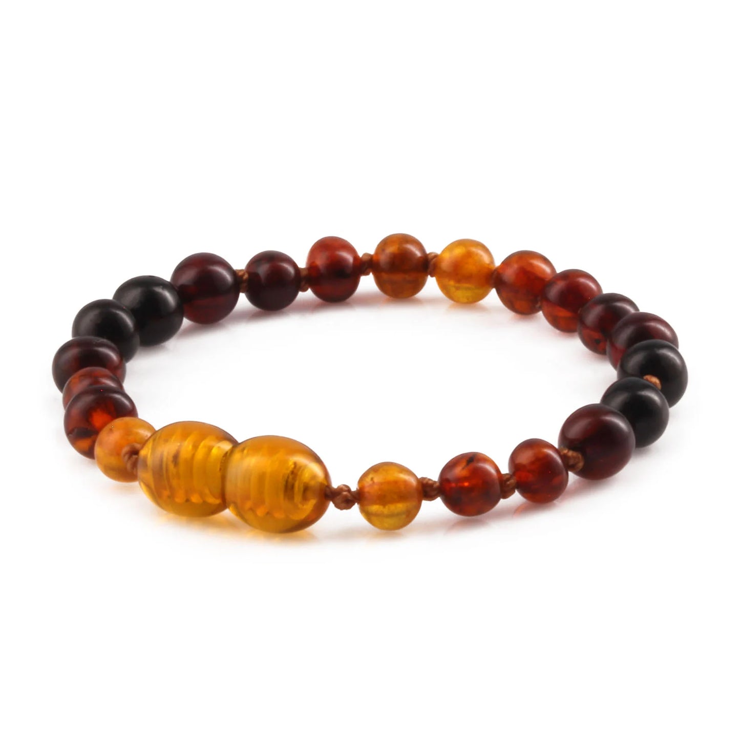 GELANG AMBER BAYI RAINBOW BROWN GLOSSY 14CM. 5X5MM