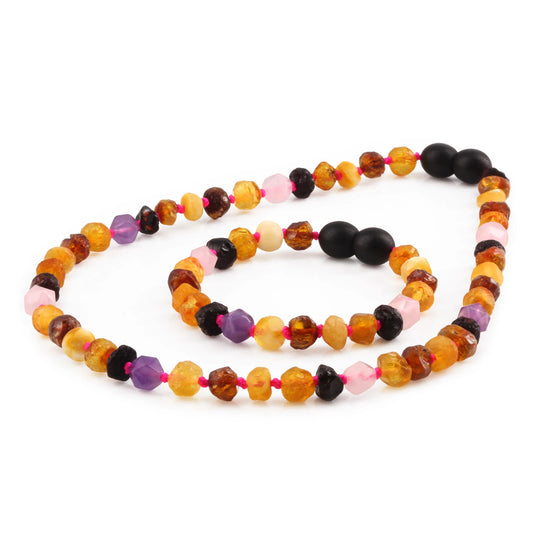 SET BAYI AMBER DENGAN AMETHYST & ROSE QUARTZ. LE560