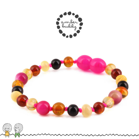 GELANG AMBER UNTUK DEWASA KOMBINASI PINK JADE - BLE261