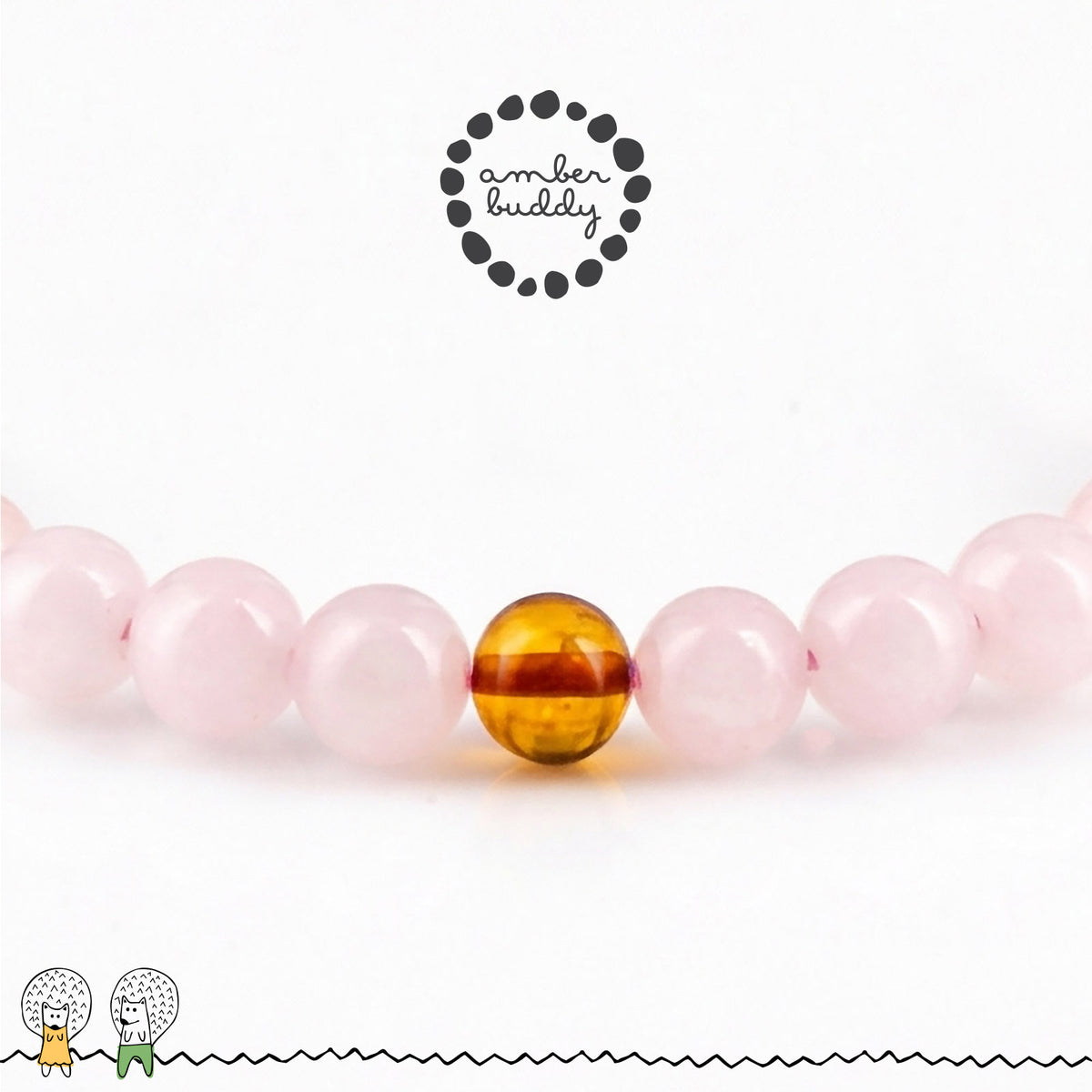 GELANG ROSE QUARTZ & BALTIC AMBER UNTUK DEWASA G03