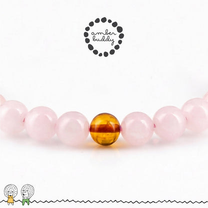 GELANG ROSE QUARTZ & BALTIC AMBER UNTUK DEWASA G03