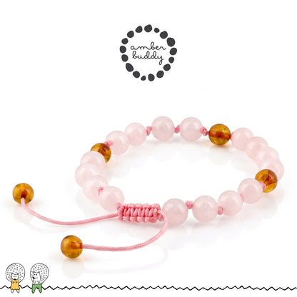 GELANG ROSE QUARTZ & BALTIC AMBER UNTUK DEWASA G03
