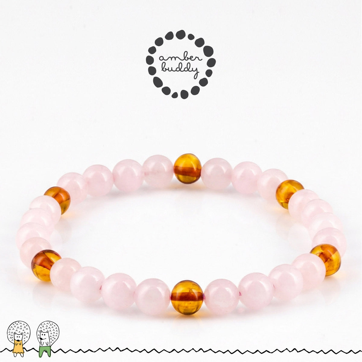 GELANG ROSE QUARTZ & BALTIC AMBER UNTUK DEWASA G03