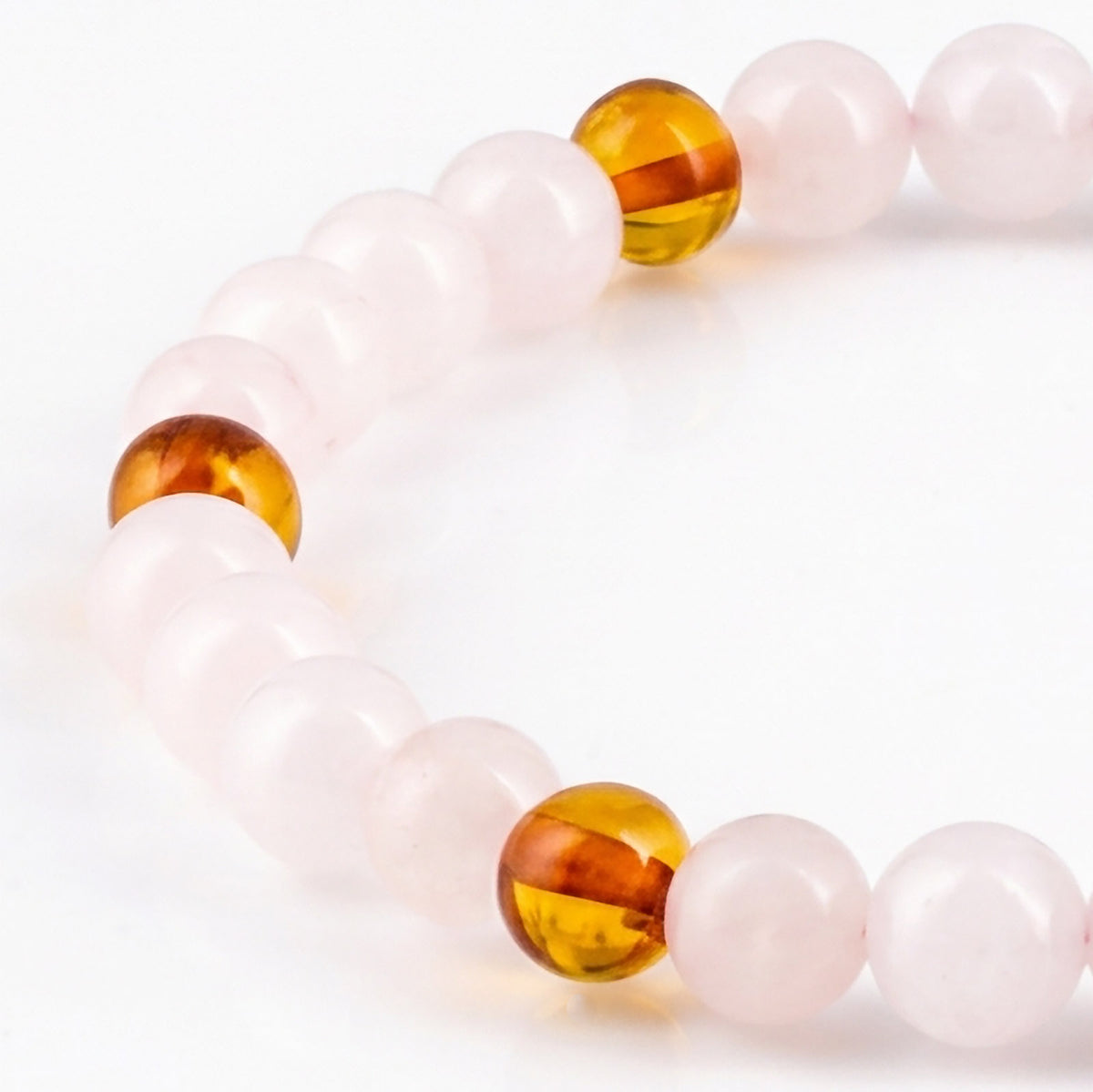 GELANG ROSE QUARTZ & BALTIC AMBER UNTUK DEWASA G03