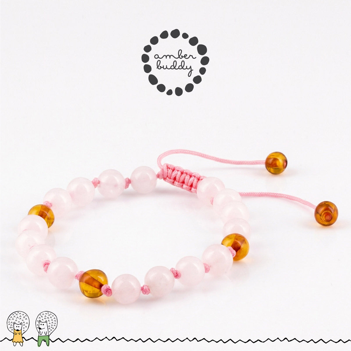 GELANG ROSE QUARTZ & BALTIC AMBER UNTUK DEWASA G03