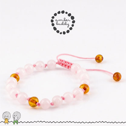GELANG ROSE QUARTZ & BALTIC AMBER UNTUK DEWASA G03