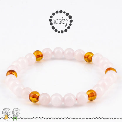 GELANG ROSE QUARTZ & BALTIC AMBER UNTUK DEWASA G03