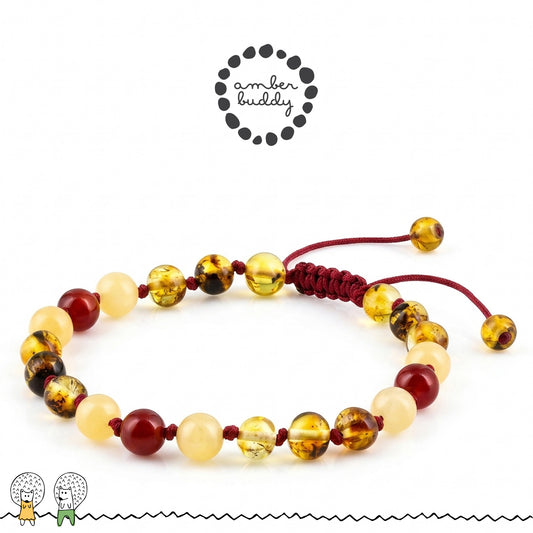 GELANG AMBER UNTUK DEWASA KOMBINASI RED AGATE, YELLOW JADE. BLE272