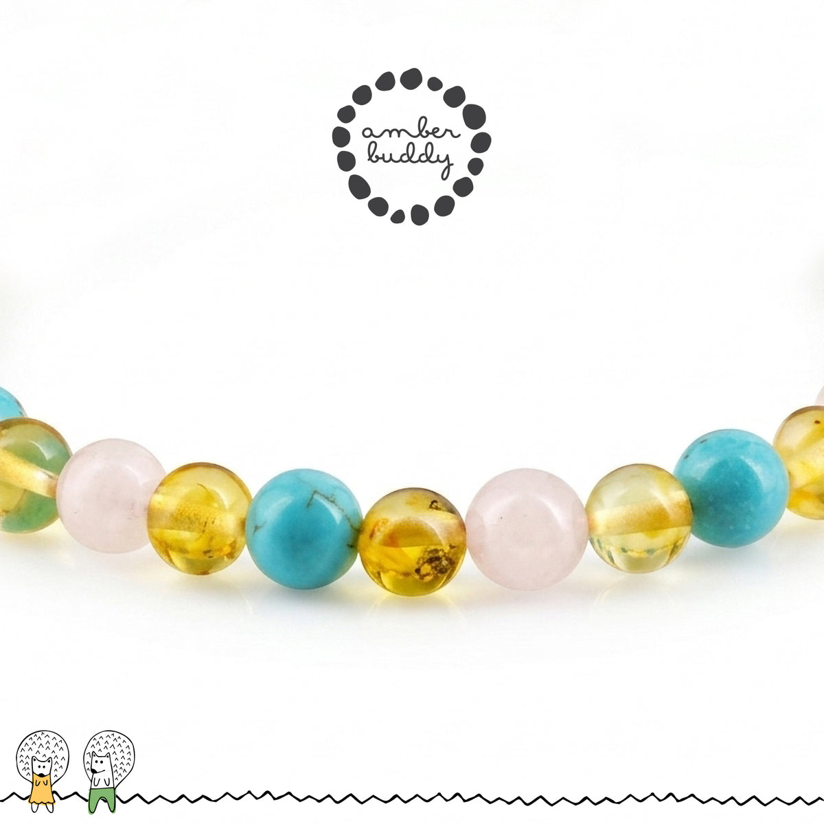 GELANG AMBER UNTUK DEWASA KOMBINASI ROSE QUARTZ, TURQUOISE. BLE274