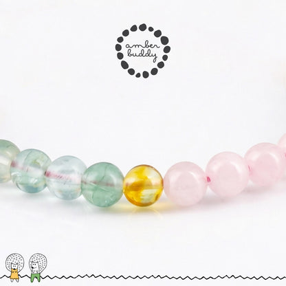 GELANG FLOURITE, ROSE QUARTZ & BALTIC AMBER UNTUK DEWASA G02