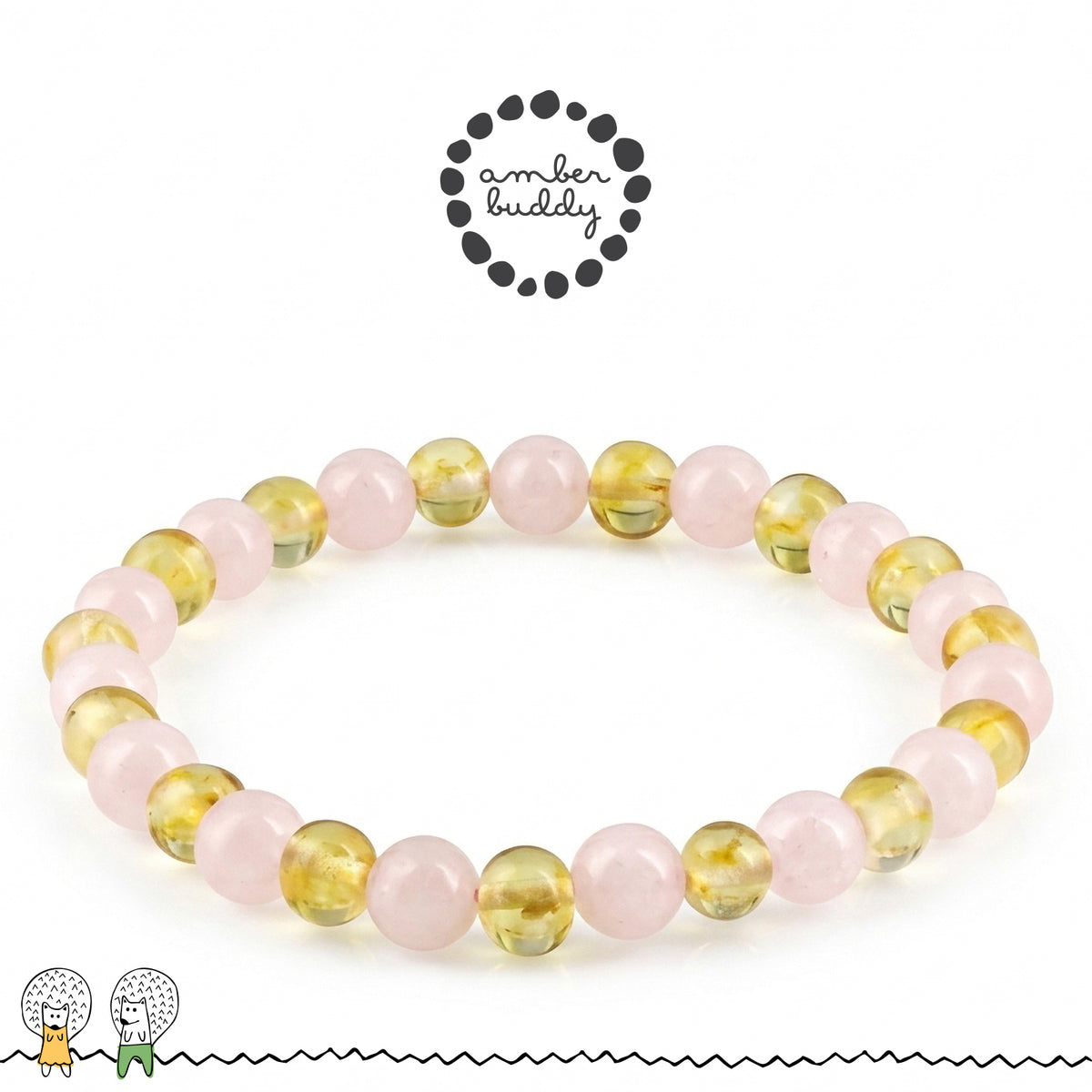 GELANG AMBER UNTUK DEWASA KOMBINASI ROSE QUARTZ. BLE271