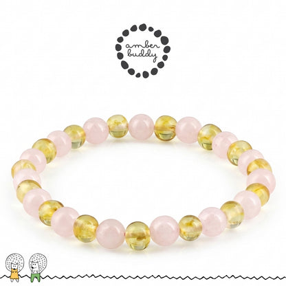 GELANG AMBER UNTUK DEWASA KOMBINASI ROSE QUARTZ. BLE271