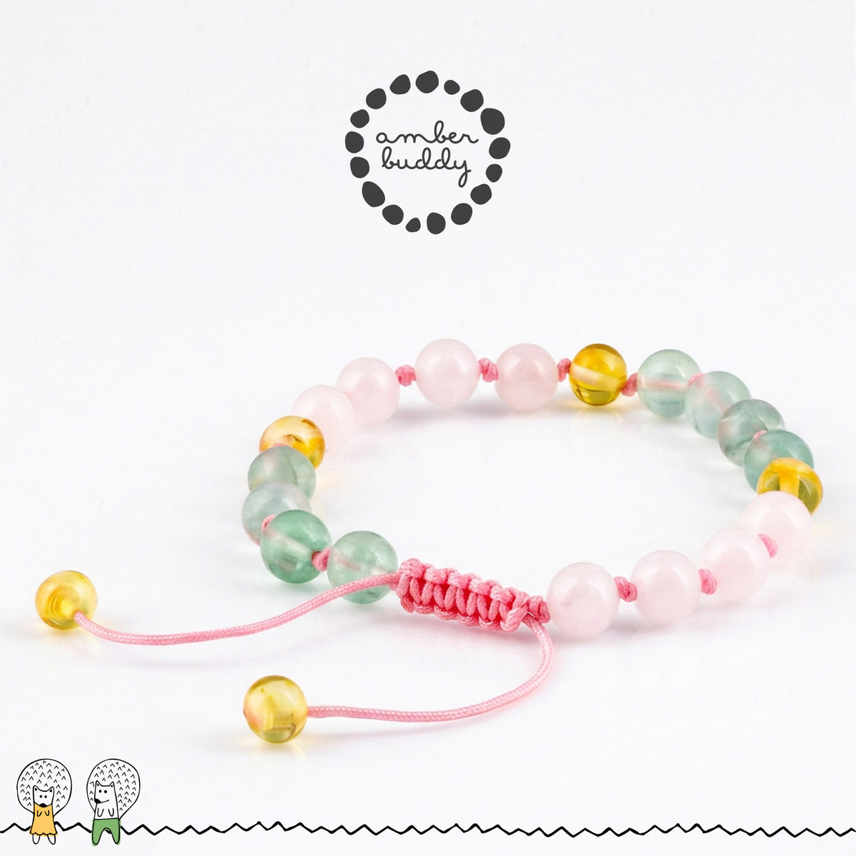 GELANG FLOURITE, ROSE QUARTZ & BALTIC AMBER UNTUK DEWASA G02