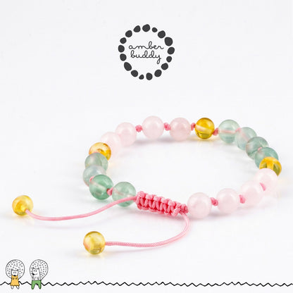 GELANG FLOURITE, ROSE QUARTZ & BALTIC AMBER UNTUK DEWASA G02