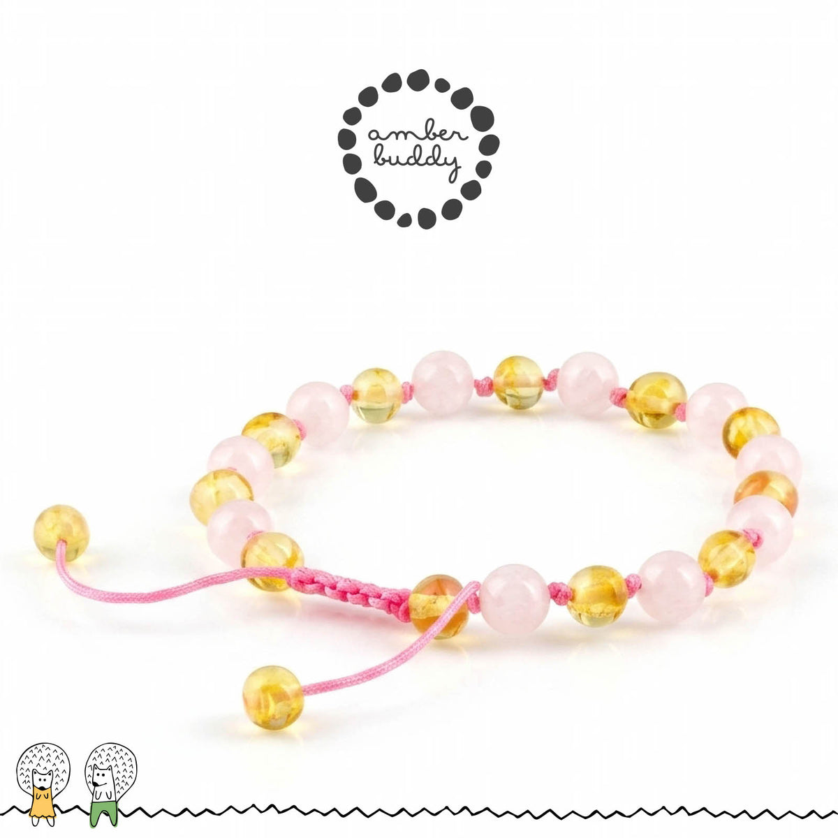 GELANG AMBER UNTUK DEWASA KOMBINASI ROSE QUARTZ. BLE271
