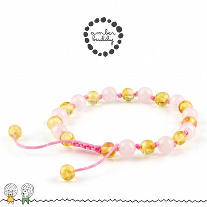 GELANG AMBER UNTUK DEWASA KOMBINASI ROSE QUARTZ. BLE271