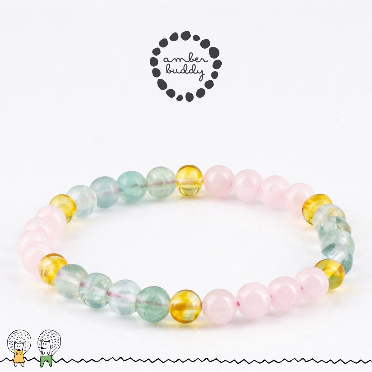 GELANG FLOURITE, ROSE QUARTZ & BALTIC AMBER UNTUK DEWASA G02