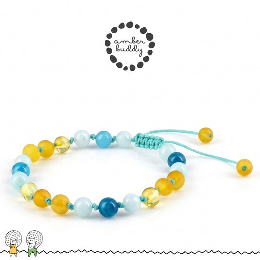 GELANG AMBER UNTUK DEWASA KOMBINASI SKY BLUE JADE & BLUE LACE AGATE. BLE269