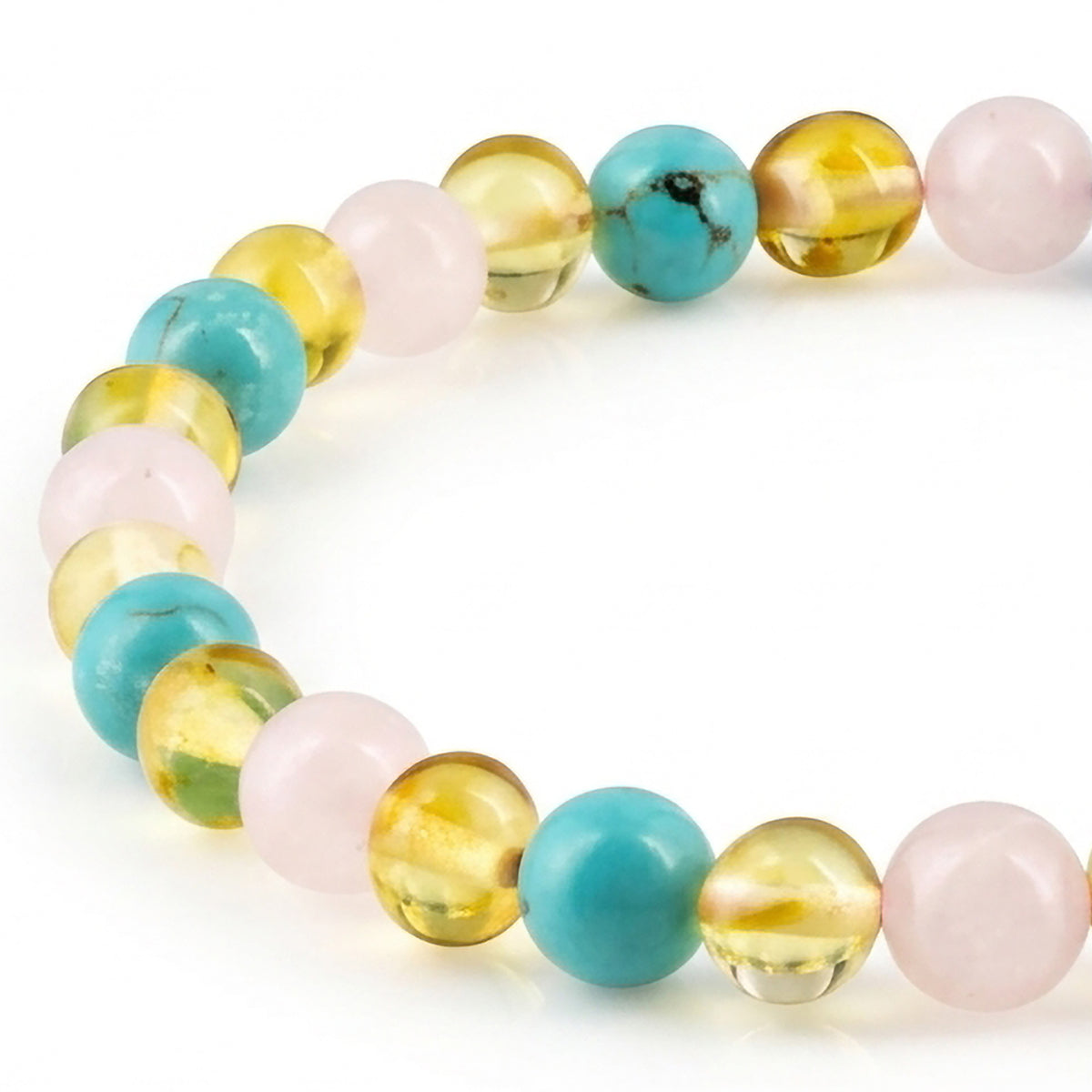 GELANG AMBER UNTUK DEWASA KOMBINASI ROSE QUARTZ, TURQUOISE. BLE274