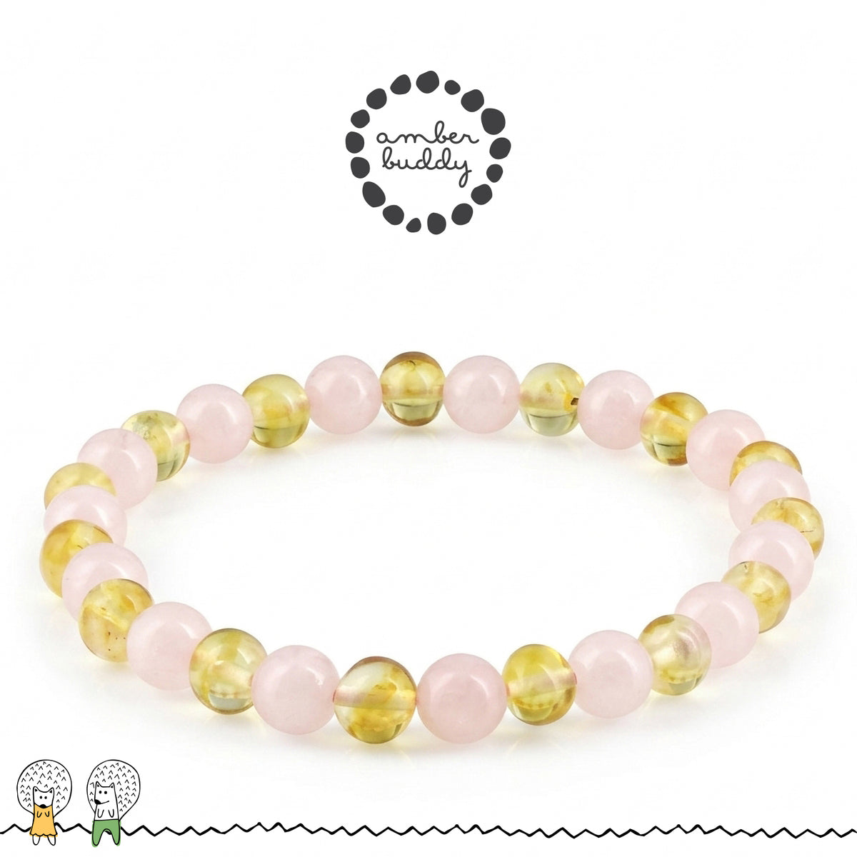 GELANG AMBER UNTUK DEWASA KOMBINASI ROSE QUARTZ. BLE271