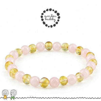 GELANG AMBER UNTUK DEWASA KOMBINASI ROSE QUARTZ. BLE271