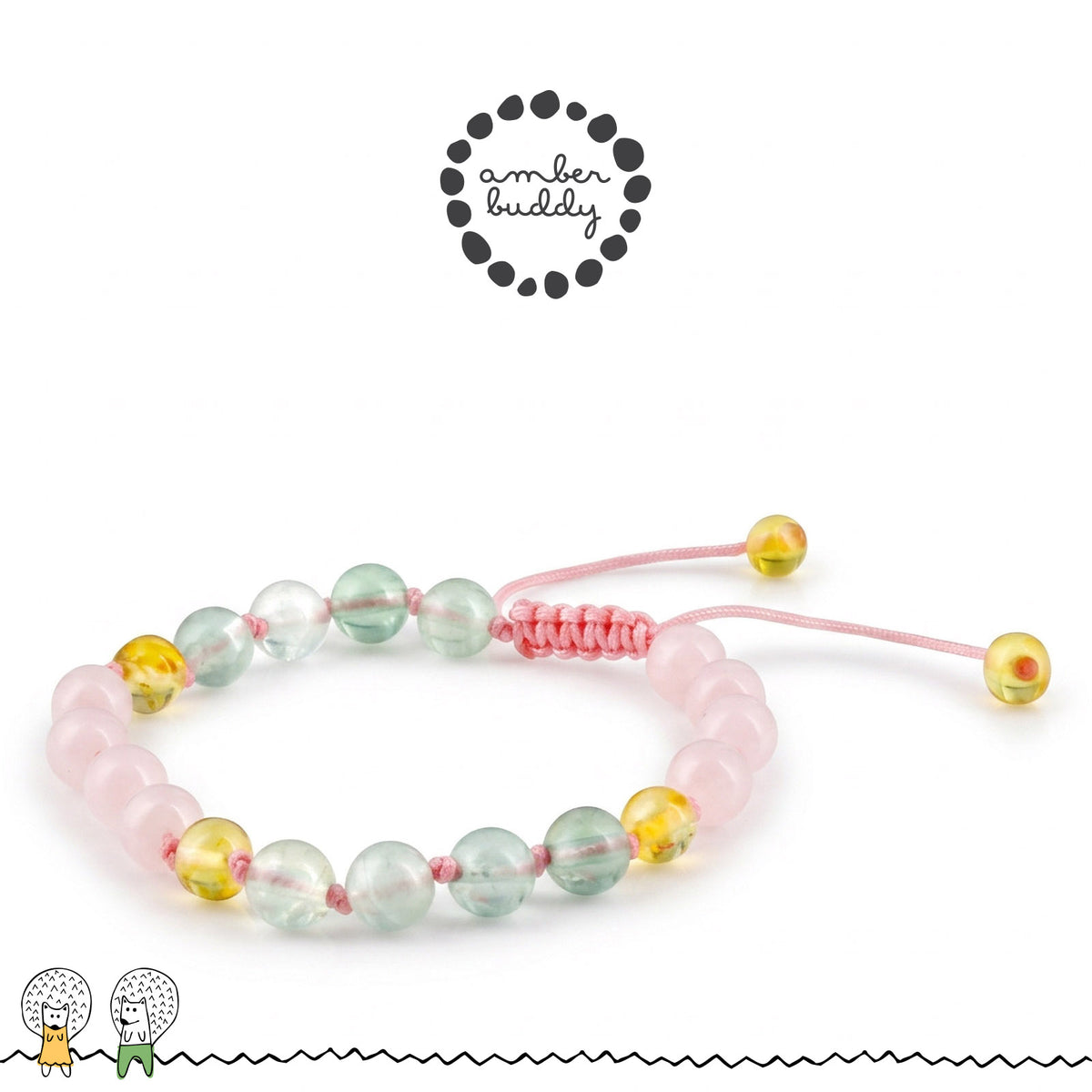 GELANG FLOURITE, ROSE QUARTZ & BALTIC AMBER UNTUK DEWASA G02