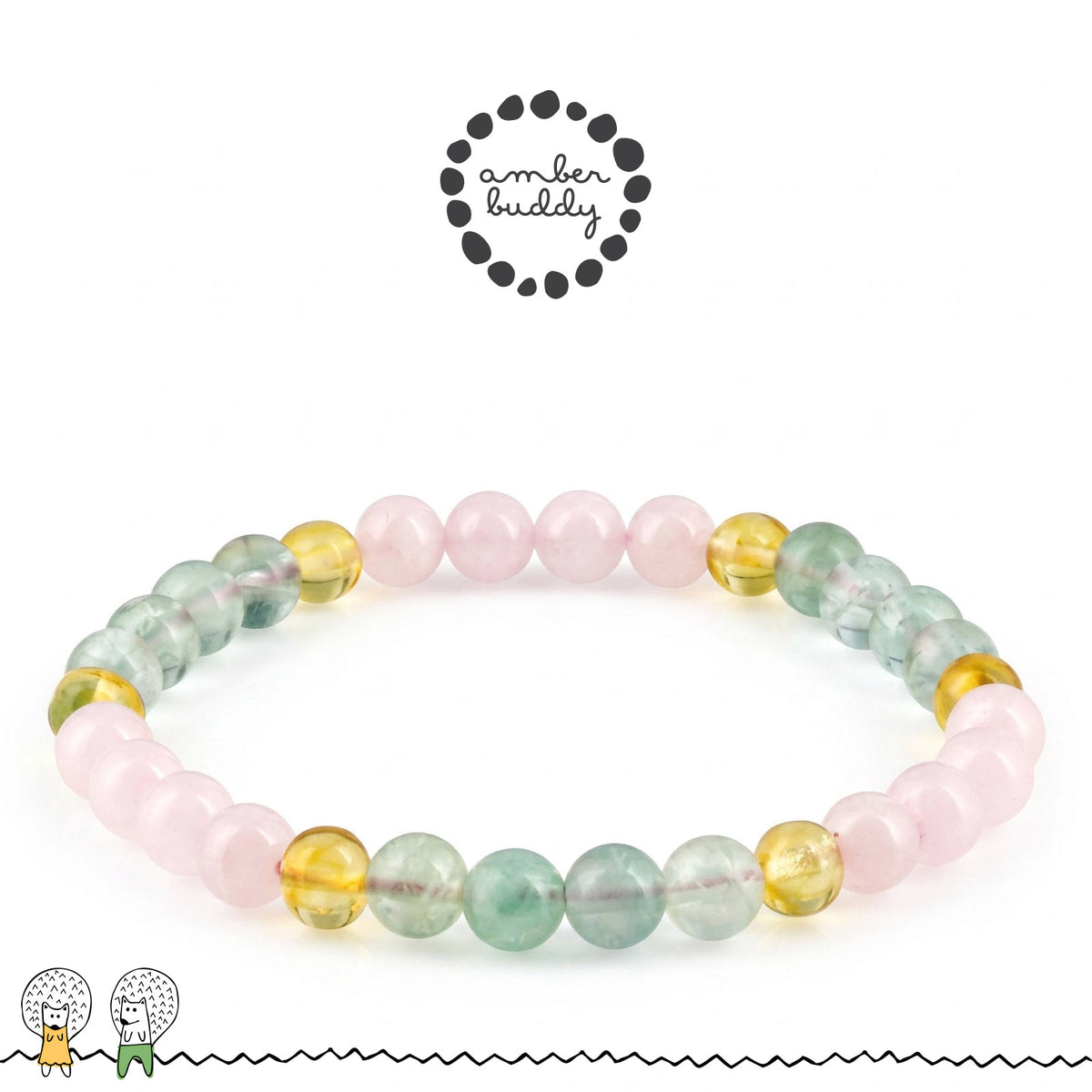 GELANG FLOURITE, ROSE QUARTZ & BALTIC AMBER UNTUK DEWASA G02