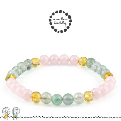 GELANG FLOURITE, ROSE QUARTZ & BALTIC AMBER UNTUK DEWASA G02