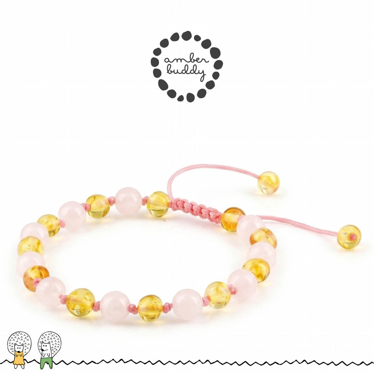 GELANG AMBER UNTUK DEWASA KOMBINASI ROSE QUARTZ. BLE271