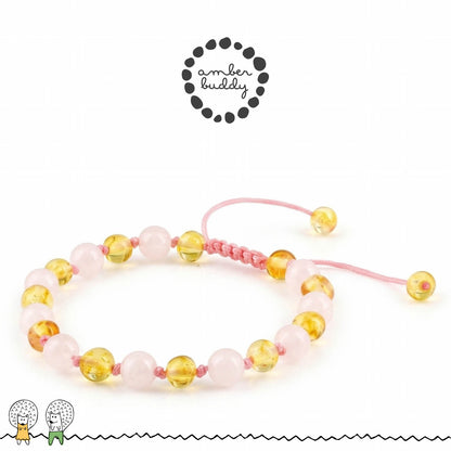 GELANG AMBER UNTUK DEWASA KOMBINASI ROSE QUARTZ. BLE271