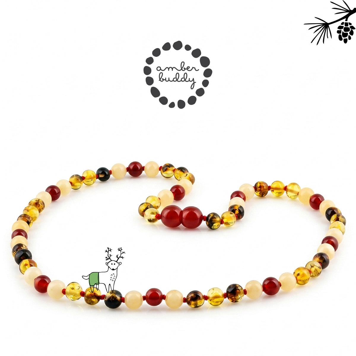 KALUNG DEWASA AMBER DENGAN RED AGATE, YELLOW JADE. BLE272